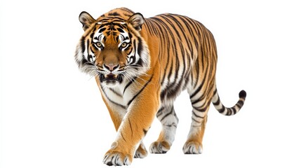 Tiger Walking Towards the Camera, Isolated on White, Portrait of a Wild Cat, Tiger, Wild Cat, Predator