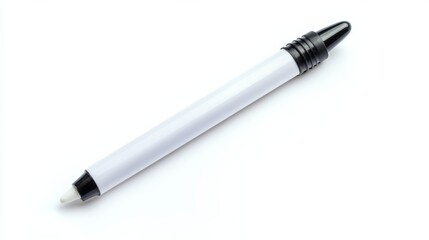 White Pen with Black Cap on White Background, white background, pen, stationery