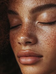 Fototapeta premium Woman's Face with Freckles Close Up