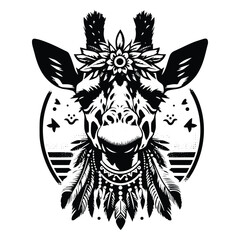 Obraz premium Giraffe in bohemian black and white silhouette illustration