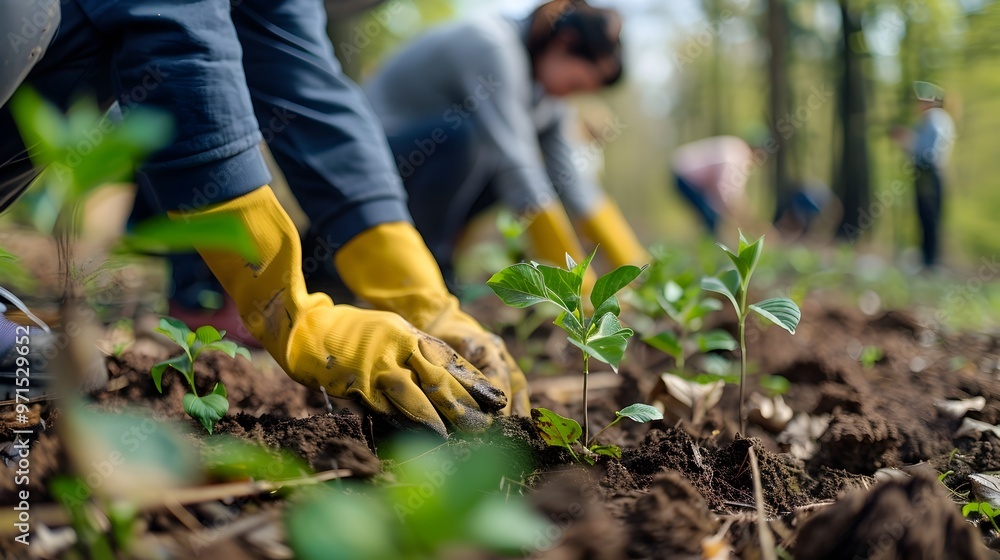 Poster community effort to restore ecosystem by removing invasive plants and replanting native flora in loc