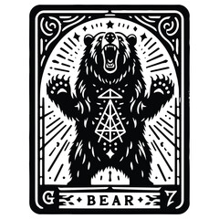 grizzly bear in Tarot card black and white silhouette illustration