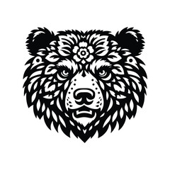 Fototapeta premium grizzly bear in folk art black and white silhouette illustration