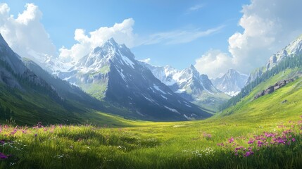 Fototapeta premium flowers in foreground, blue sky with clouds, background