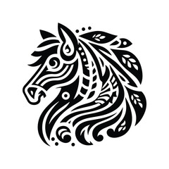 Fototapeta premium Horse in folk art black and white silhouette illustration