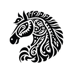 Obraz premium Horse in folk art black and white silhouette illustration