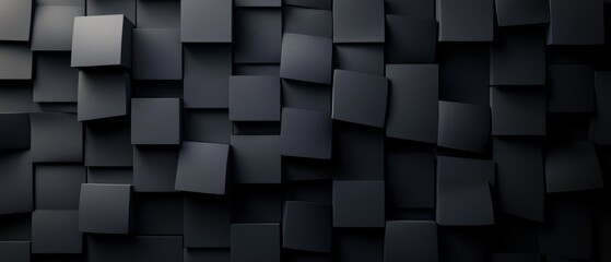  A tight shot of a mosaic wall, featuring squares and rectangles in assorted sizes and shapes, against a black backdrop