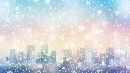 Obraz premium Snowflakes softly falling over a city skyline at twilight creating a serene winter atmosphere