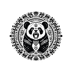 Obraz premium panda in bohemian black and white silhouette illustration