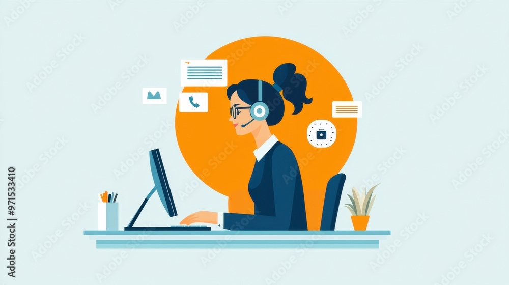 Poster a salesperson on a video call, maintaining a professional demeanor while resolving client concerns w