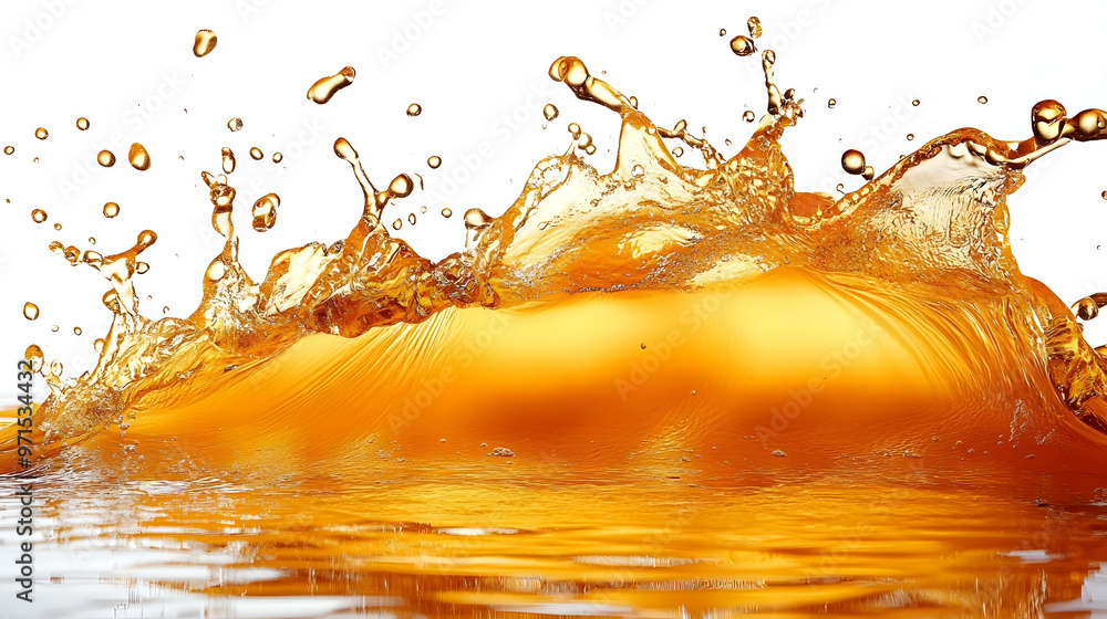 Aufkleber a splash of orange liquid creating dynamic waves and droplets against a light background.