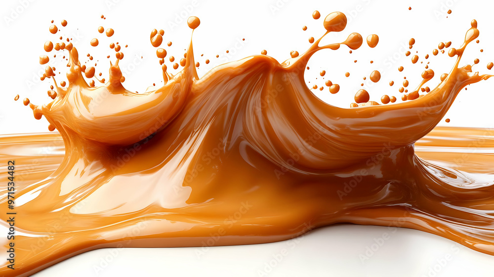 Poster a splash of orange liquid resembling paint, creating dynamic waves and droplets.