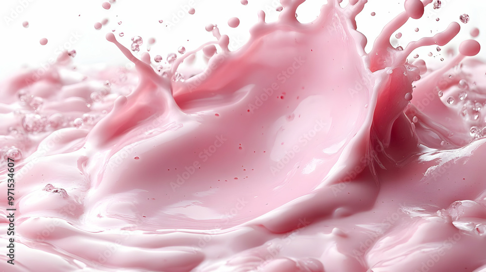 Poster a splash of pink liquid creating dynamic waves and droplets.