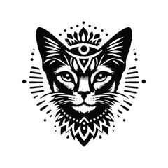 Obraz premium Abyssinian cat in bohemian black and white silhouette illustration