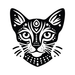Obraz premium Abyssinian cat in folk art black and white silhouette illustration