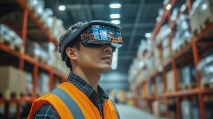 Warehouse Worker Using Augmented Reality Goggles