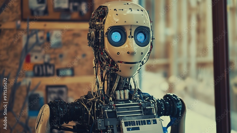 Poster detailed close-up of a futuristic robotic component showcasing intricate mechanical design and vibra