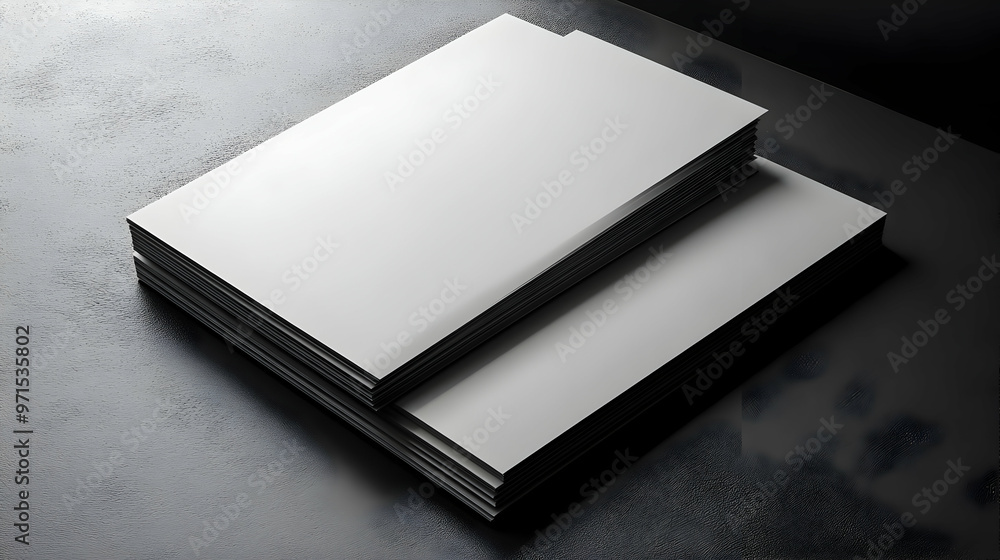 Poster a stack of blank papers on a textured surface, suggesting a minimalist design or workspace.