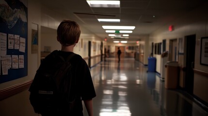 Backpack Silhouette in School Hallway, School , Hallway , Backpack