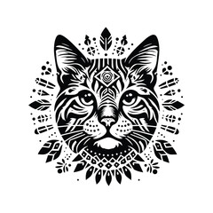 Obraz premium Bengal Cat in bohemian black and white silhouette illustration