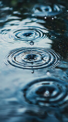 Raindrops create beautiful ripples in serene puddle, evoking calmness