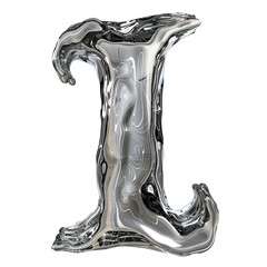 PNG Liquid Metallic Letter I - Glossy Silver Alphabet Design for Branding and Creative Concepts
