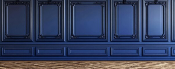 Fototapeta premium Classic Blue Wainscot Interior with Wood Floor, Blue wall, Interior design, Classic style