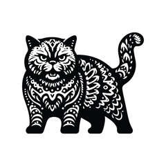 Fototapeta premium British Shorthair in folk art black and white silhouette illustration