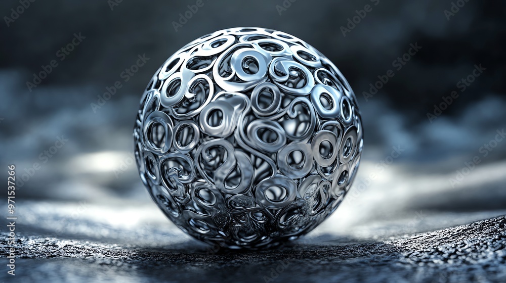 Poster a silver sphere with a pattern of intertwined loops.