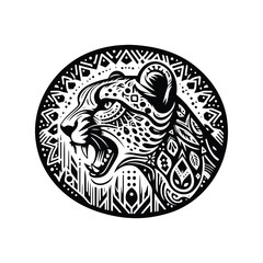 Cheetah in bohemian black and white silhouette illustration
