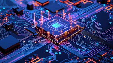 Fototapeta premium Blueprint of an advanced AI system with glowing nodes, representing technological vision, monochromatic, vector illustration