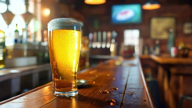 Glass with beer, Glasses of beer on a bar table	
