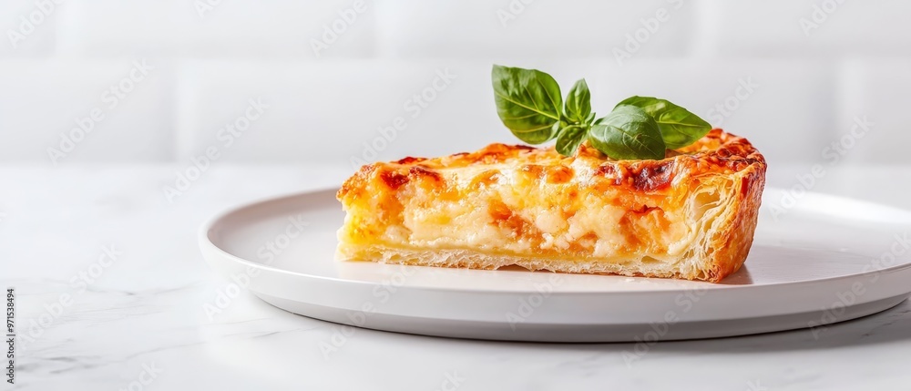 Wall mural  A lasagna slice on a plate, garnished with a leafy green salad