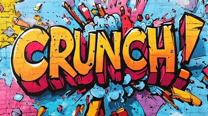 The word "CRUNCH", letters shape of  CRUNCH, breaking as a stone, brick