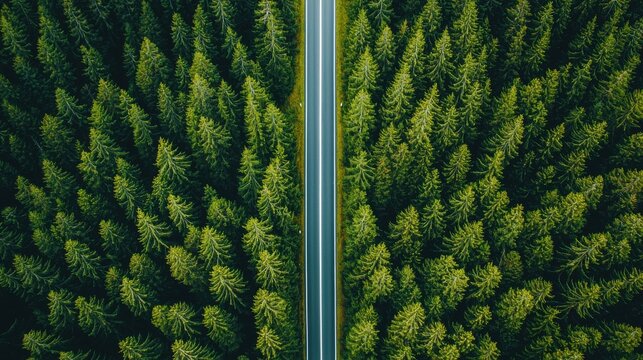 A straight road cutting through a complex landscape, with milestones of achievement along the way, representing operational excellence and a clear path to success