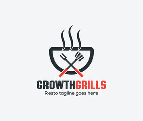 Creative Resto restaurant vector logo template. featuring fire flames, spoon, knife, bowl, and fork elements. Perfect for your culinary, pizza resto brand.