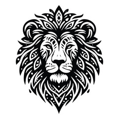 Obraz premium Lion in bohemian black and white silhouette illustration