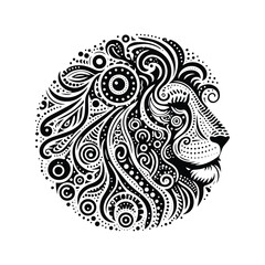 Lion in bohemian black and white silhouette illustration