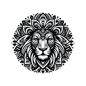 recommend clip art: Lion in bohemian black and white silhouette illustration