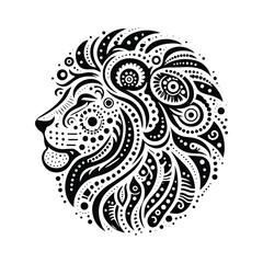 Fototapeta premium Lion in bohemian black and white silhouette illustration