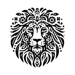 Fototapeta premium Lion in folk art black and white silhouette illustration