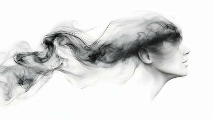 A surreal depiction of a face with flowing smoke, symbolizing thoughts and creativity.