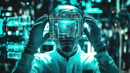 Fototapeta premium Portrait of a determined miner wearing a helmet and gloves while working underground in a dimly lit mine