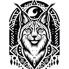 Fototapeta premium lynx cat in bohemian black and white silhouette illustration