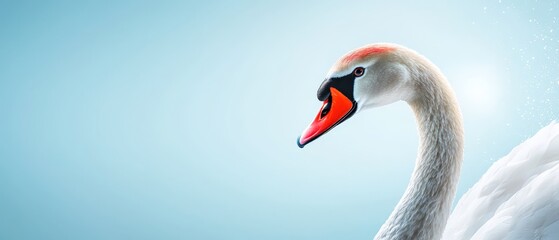 Fototapeta premium red beak, black head; blue sky backdrop