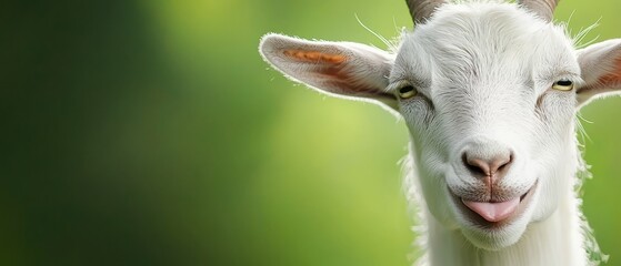 Obraz premium A goat's face, closely depicted, set against a blurred backdrop of a green field