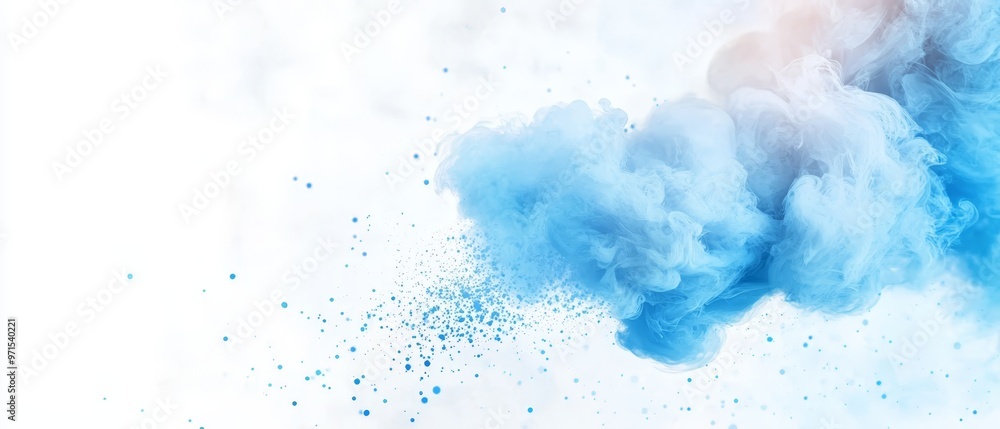 Wall mural a blue cloud of smoke against a pristine white backdrop; a hazy, pale light blurring the center