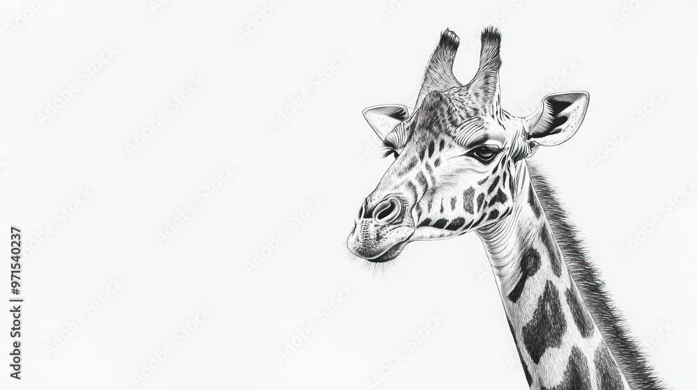 Poster Close-up of a Giraffe's Head and Neck in Black and White