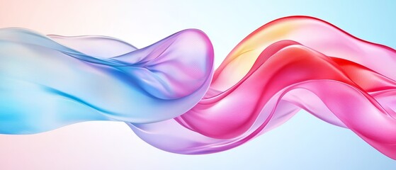  A blue and pink backdrop features a wavy expanse of liquid in shades of pink and blue, beneath a gentle, light blue sky