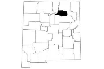 Map of Mora County in New Mexico state on white background. single County map highlighted by black color on New Mexico map. UNITED STATES, US